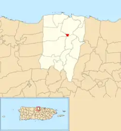 Location of Vega Baja barrio-pueblo within the municipality of Vega Baja shown in red