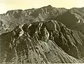 Aerial view of north aspect of Vernon Bailey Peak in 1937. Emory Peak at the top of frame in the distance.