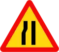 203b: Road narrows ahead on the left side