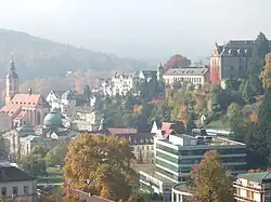 Florentine Hill (Florentinerberg), with the New Castle (top right), the Caracalla Spa (lower right), and the Friedrichsbad (lower left)