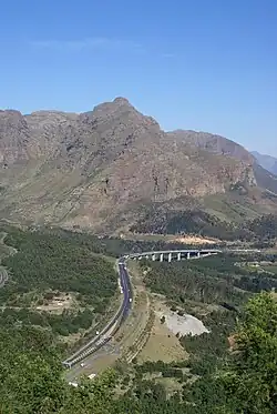 Highway leading into Huguenot Tunnel, Western Cape, South Africa, 1988.