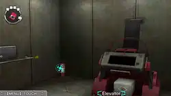 A screenshot of an Escape section room. The room contains a metal contraption with a safe, while the game cursor hovers over a fire extinguisher.