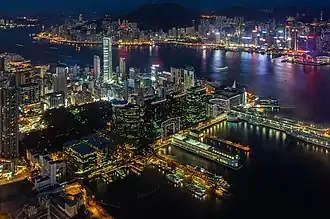 Night View of the Victoria Harbour, Hong Kong from sky100.