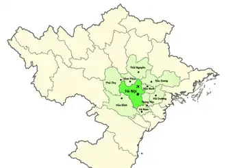Map of the Hanoi Metropolitan Area consists of 9 provinces and Hanoi City.