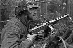 A Finnish sub-machinegunner during the Battle of Vuosalmi in Karelian Isthmus