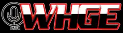 "WHGE" in puffy letters that are white on the top, black on the bottom, and have a red outline. A radio mic logo is on the left above "95.3 FM"