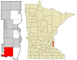 Location of the city of Cottage Grove within Washington County, Minnesota