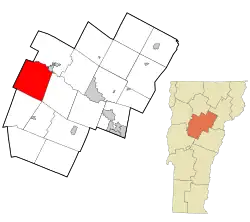 Location in Washington County and the state of Vermont