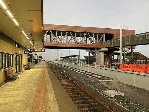 Regional Rail Revival upgrades at Waurn Ponds station near Geelong during construction, April 2022.