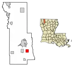 Location of Dubberly in Webster Parish, Louisiana.