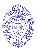 The school logo - an upright oval with the words "West Heath School" around the edge and a shield in the middle.