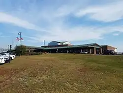 Main passenger terminal seen from the main parking area