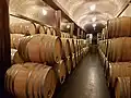 Wine barrels in the underground winery of Casajús.