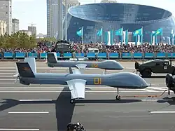 An air force CAIG Wing Loong during a Defender of the Fatherland Day parade on Independence Square in Astana.