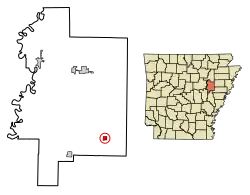 Location of Hunter in Woodruff County, Arkansas.