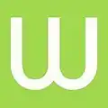 A square image with a lime green background, and a curved W shape dominating the logo.