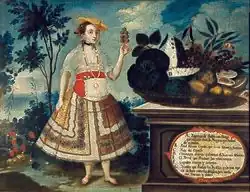 Yapanga of Quito with the dress that this class of women wore to please. Lienzo de Vicente Albán de 1783, Quito School.