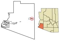 Location of Aztec in Yuma County, Arizona.