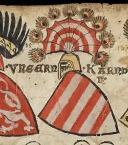 Zurich armorial scroll - The Hungarian royal Árpád dynasty's striped coat of arms from around 1340