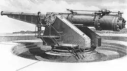Illustration of a 15-inch (381 mm) dynamite gun, similar to Battery Dynamite