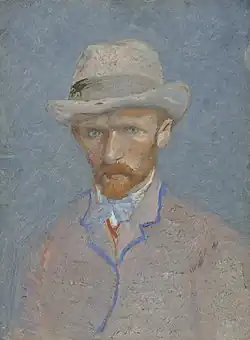 Self-Portrait with Grey Felt Hat, March/April 1887. Oil on pasteboard, 19 × 14&nbsp;cm. Van Gogh Museum, Amsterdam (F296)