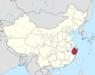 Location of Zhejiang in China