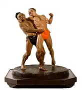 Figure group entitled 'The Wrestlers' or 'Kawatso Saburo Overcoming Matano Goro'