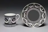 Neoclassical coffee cup with saucer; circa 1790; jasper ware with relief decoration; diameter: 13.6 cm; by the Wedgwood Factory (England); Cleveland Museum of Art