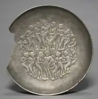 Tribhanga poses in a scene of people celebrating a festival, a rare example of secular Gupta art